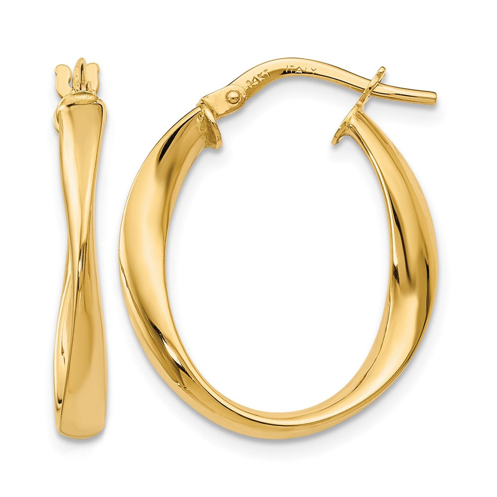 14K Polished Hoop Earrings, 25 x 3 mm, 1.17 g