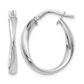 14K with White Rhodium Plating Polished Hoop Earrings, 25 x 3 mm