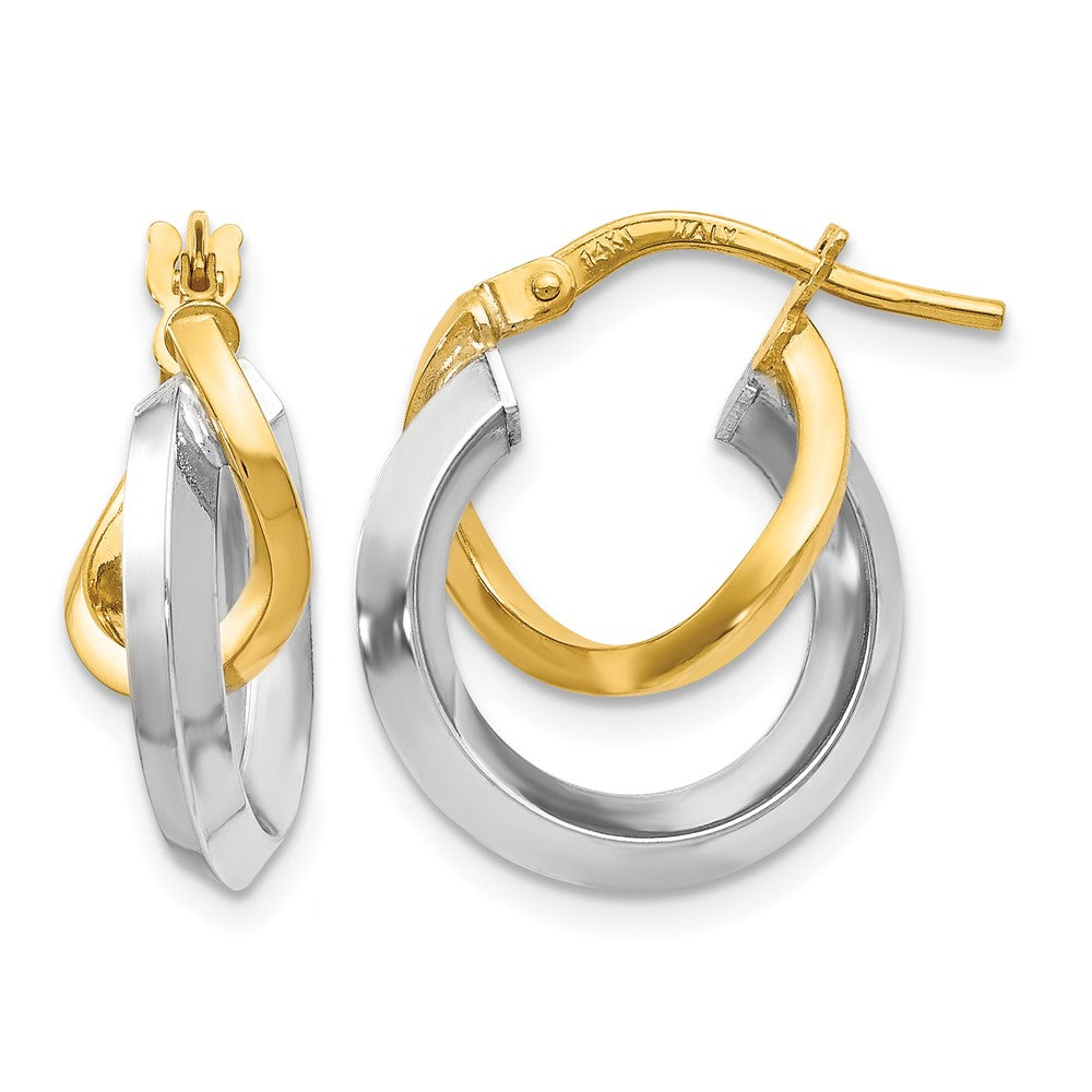 14K Two-tone Hoop Earrings, 18 x 15 mm
