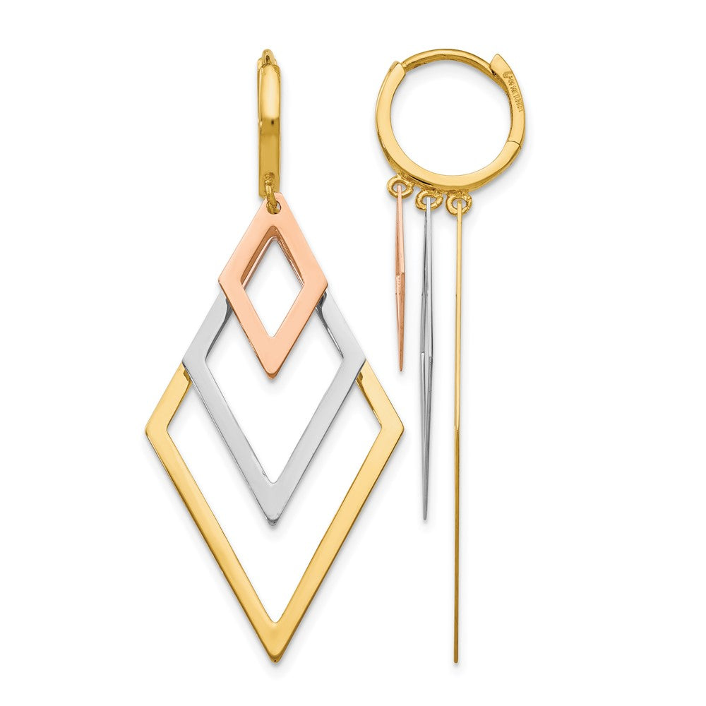 14K Tri-Color Dangle Hoop Earrings, 44 x 18 mm