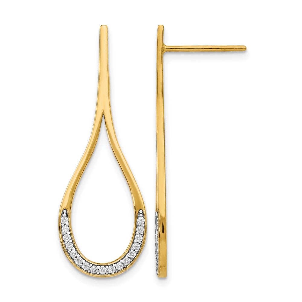 14K CZ Post Dangle Earrings, 32 x 11 mm