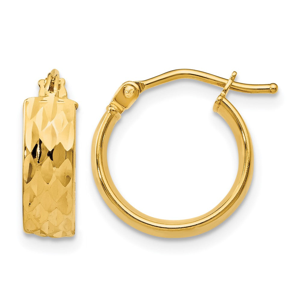14K Polished and D/C Hoop Earrings, 14 x 13.5 mm