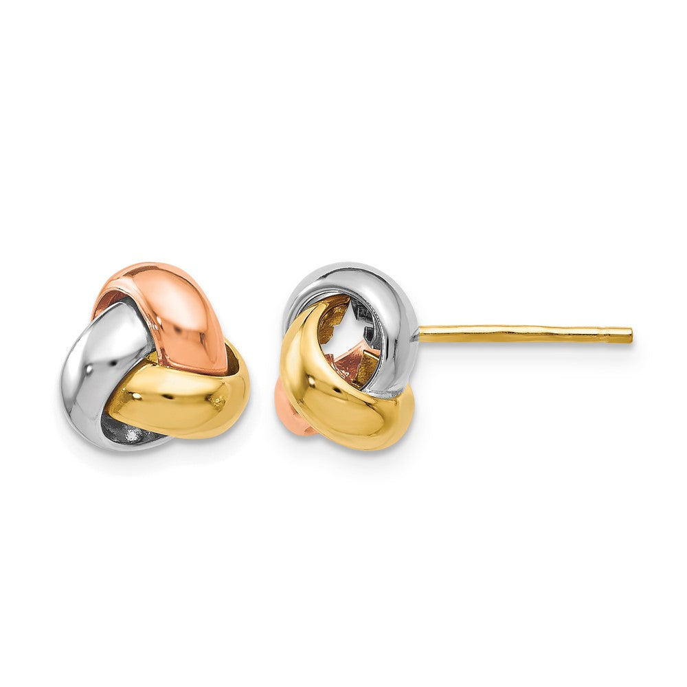 14K Tri-Color Polished Love Knot Earrings, 8.5 x 9 mm