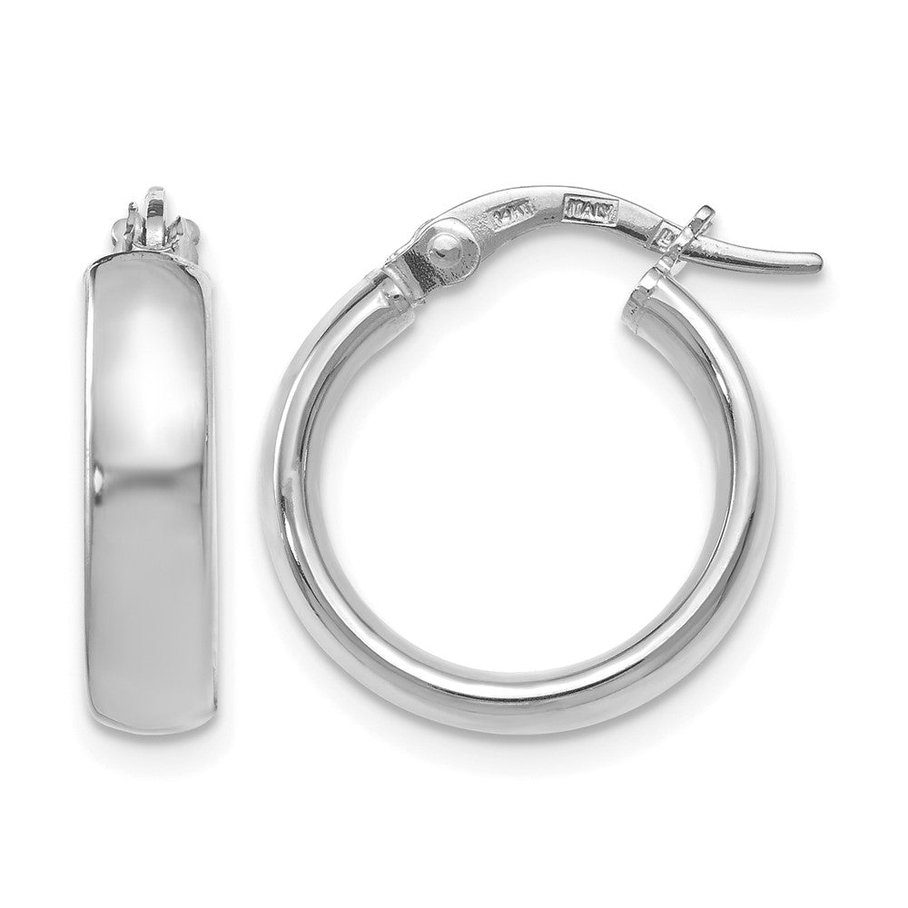 14K with White Rhodium Plating Polished Hoop Earrings, 18 x 4 mm