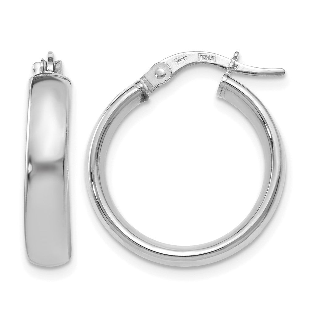 14K with White Rhodium Plating Polished Hoop Earrings, 20 x 4 mm