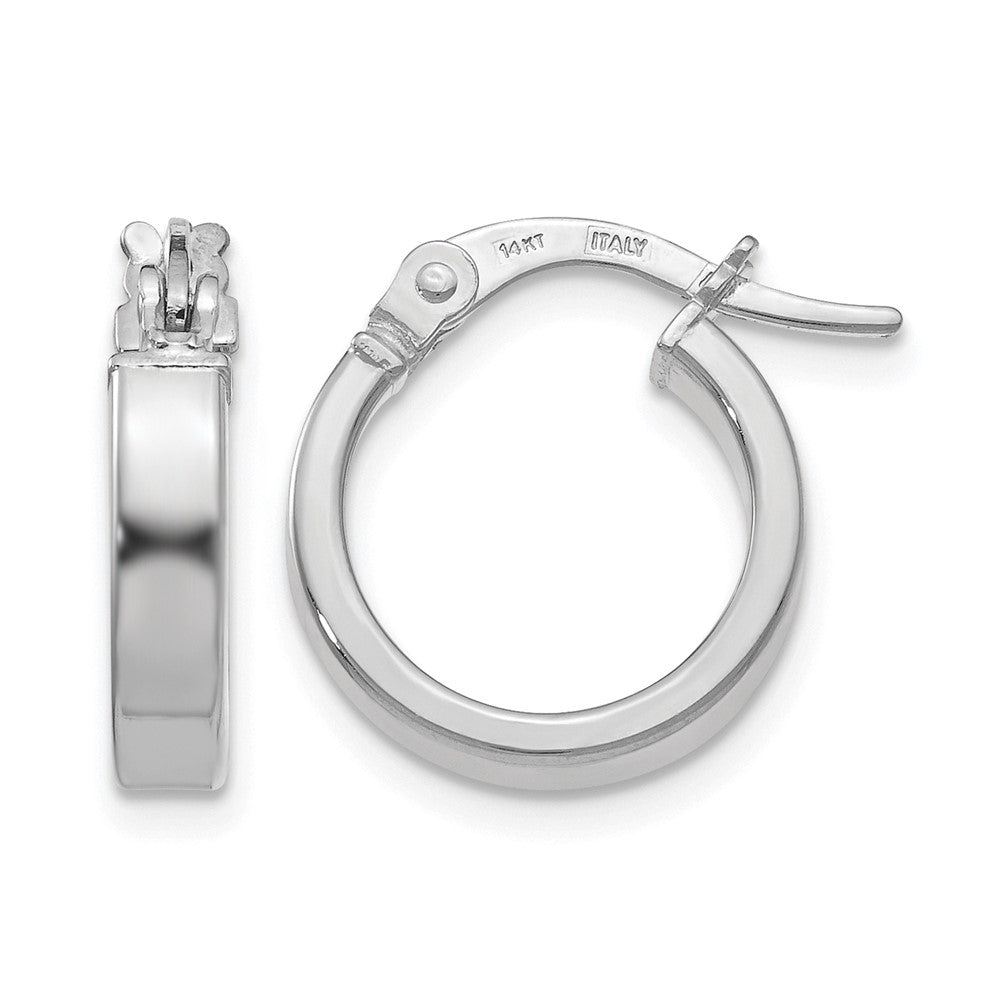 14K with White Rhodium Plating Polished Hoop Earrings, 15 x 3 mm