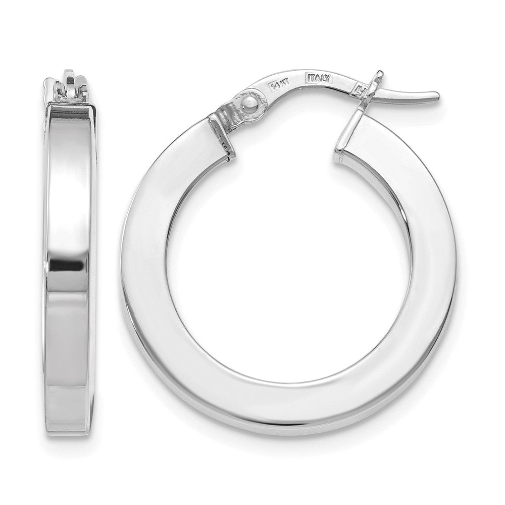 14K with White Rhodium Plating Polished Hoop Earrings, 20 x 3 mm