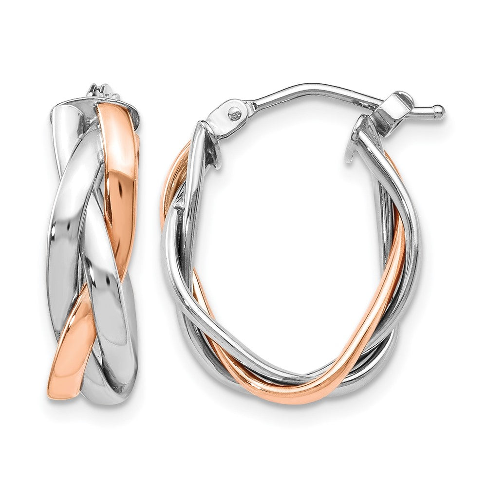 14K with White Rhodium and Rose Gold Plating Polished Hinged Hoop Earrings, 21 x 2.25 mm