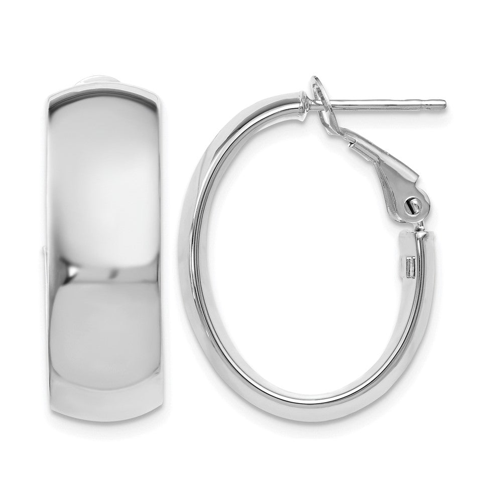 14K with White Rhodium Plating Polished Hoop Earrings, 24 x 7.6 mm