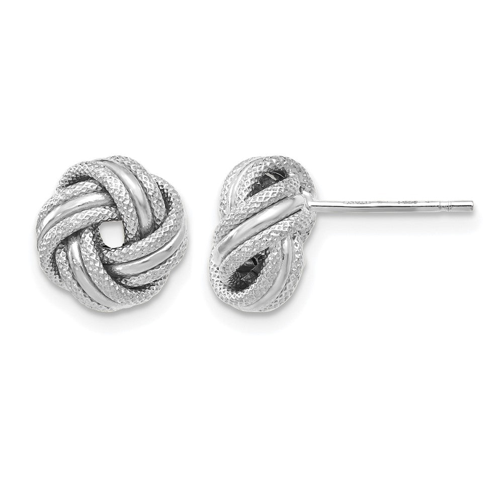 14K with White Rhodium Plating Knot Polished D/C Post Earrings, 8 x 9 mm
