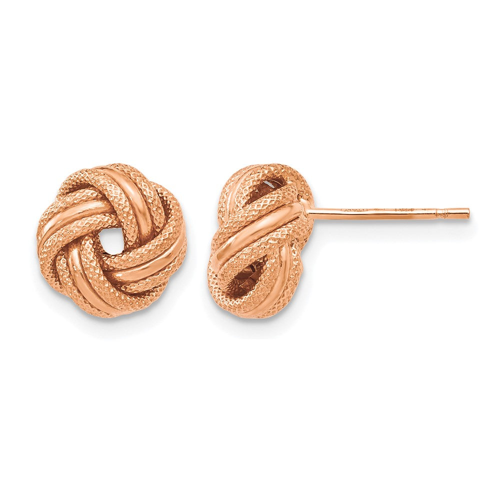 14K with Rose Gold Plating Knot Polished D/C Post Earrings, 8 x 9 mm