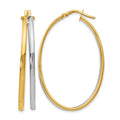 14K with Rhodium Polished Hoop Earrings, 44 x 7 mm