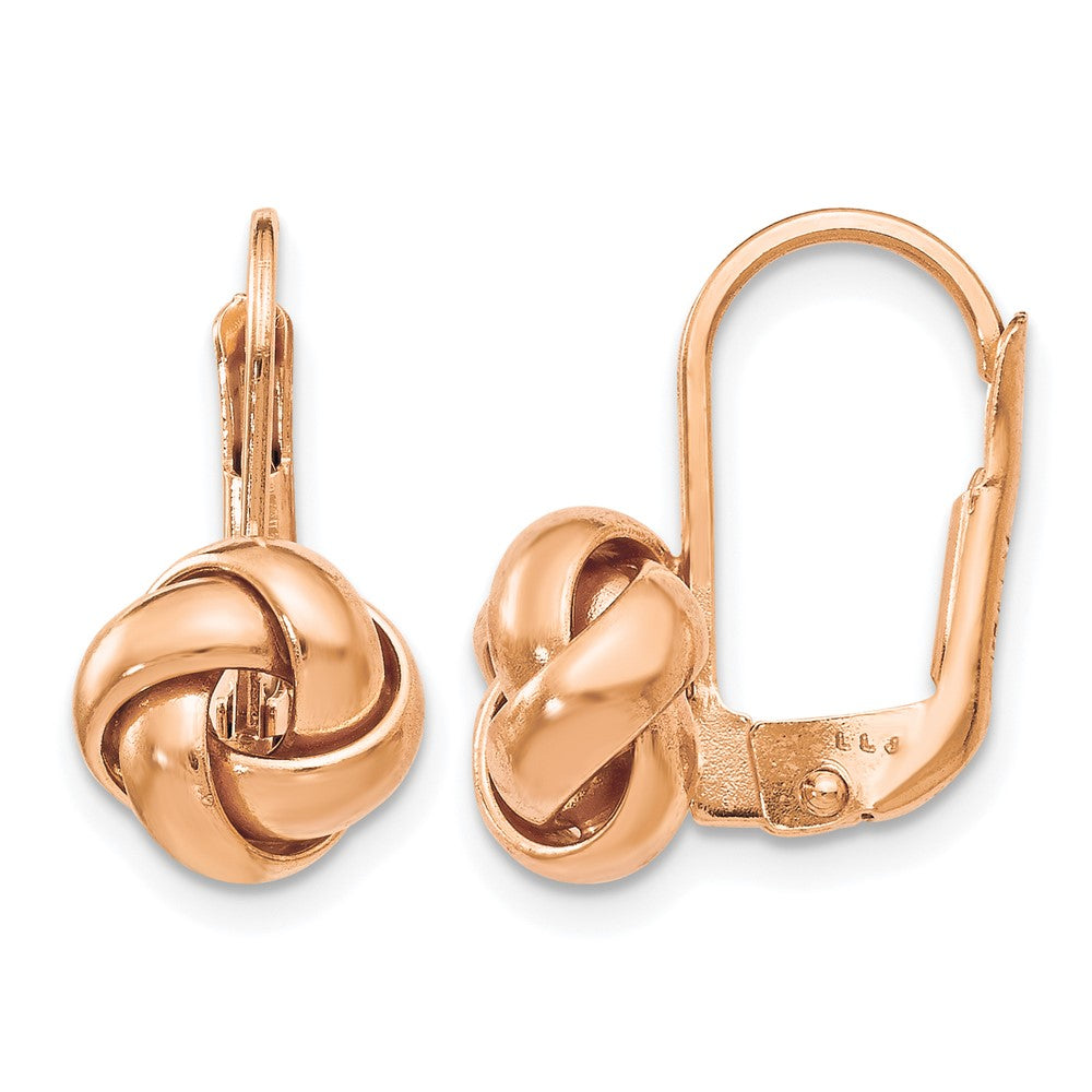 14K & Rose Gold Plated Polished Love Knot Leverback Earrings, 13 x 9 mm