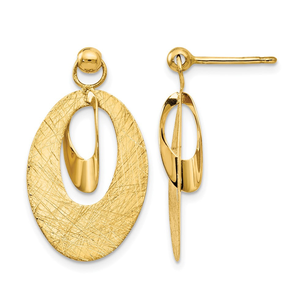 14K Polished and Scratch Finish Oval Post Earrings, 24 x 3 mm
