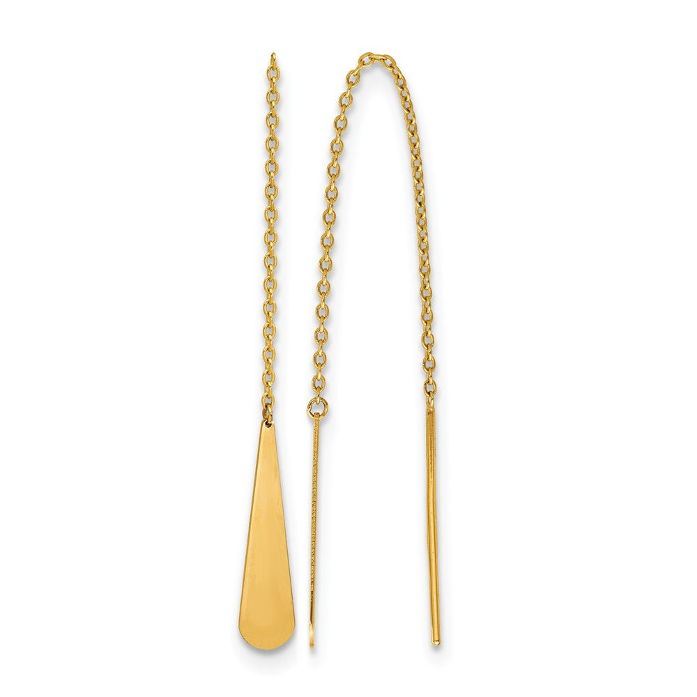 14K Polished Tear Drop Threader Earrings, 102 x 5 mm