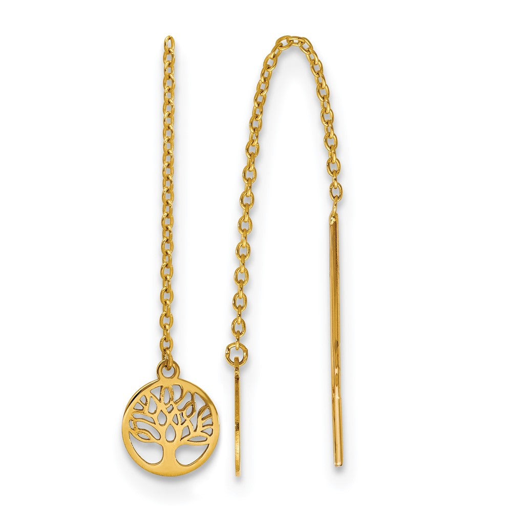 14K Polished Tree of Life Threader Earrings, 71 x 8 mm