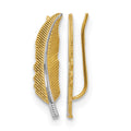 14K w/Rhodium Polished Feather Ear Climber Earrings, 22 x 20 mm