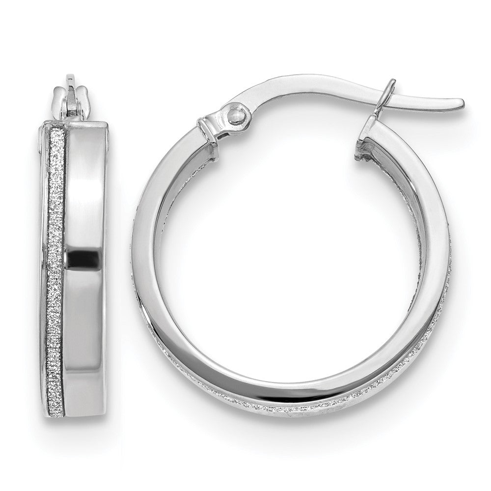 14K White Gold Polished Glimmer Infused Hoop Earrings, 20.5 x 3.75 mm
