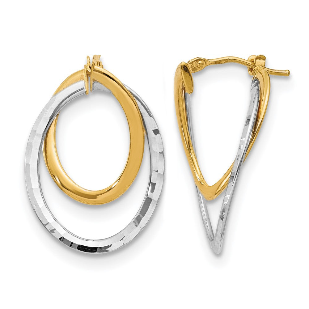 14K with White Rhodium Polished Fancy Hoop Earrings, 27 x 1.5 mm