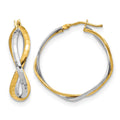 14K with Rhodium Polished Criss Cross Hoop Earrings, 28.75 x 29 mm