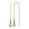 14K Two-tone Textured Beads Threader Earrings, 130 x 5 mm