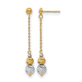 14K Two-tone Polished and Textured Dangle Earrings, 42 x 6 mm