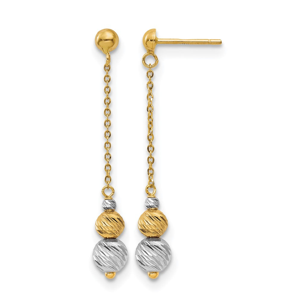 14K Two-tone Polished and Textured Dangle Earrings, 42 x 6 mm