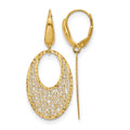 14K Polished and Textured Floral Leverback Earrings, 40 x 17 mm