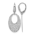 14K White Gold Polished and Textured Floral Leverback Earrings, 40 x 17 mm