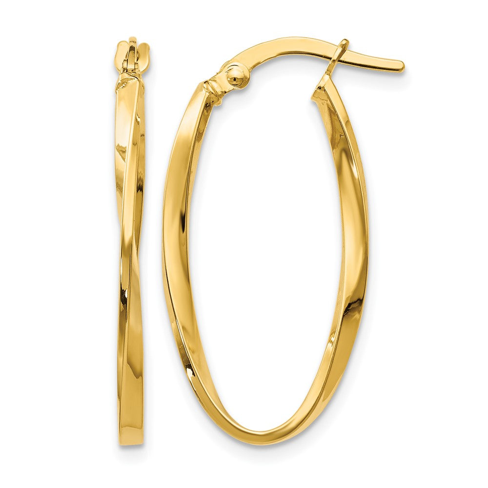 14K Twisted Oval Hoop Earrings, 30 x 2 mm