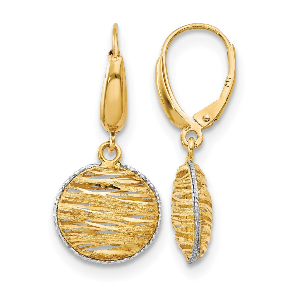14K w/Rhodium Polished D/C Hollow Earrings, 55.5 x 6 mm