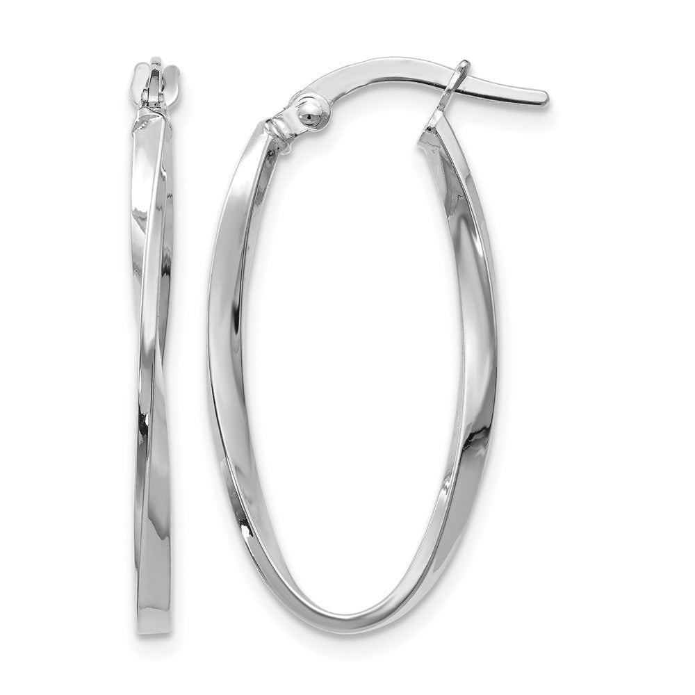 14K White Gold Twisted Oval Hoop Earrings, 30 x 2 mm