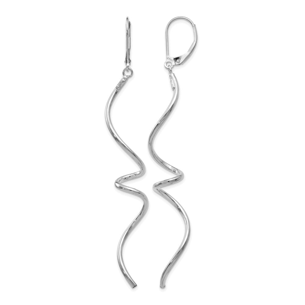 14K White Gold Twisted Leverback Earrings, 76 x 2 mm