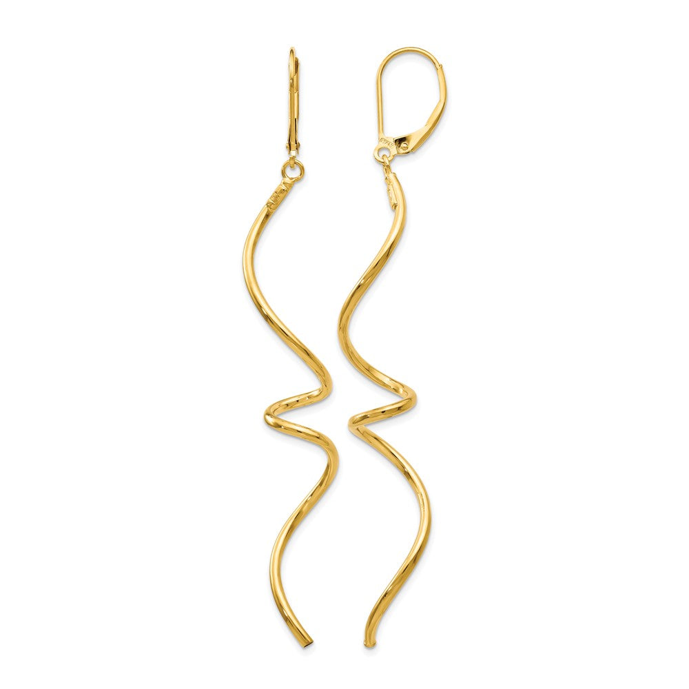 14K Polished Twisted Leverback Earrings, 76 x 2 mm