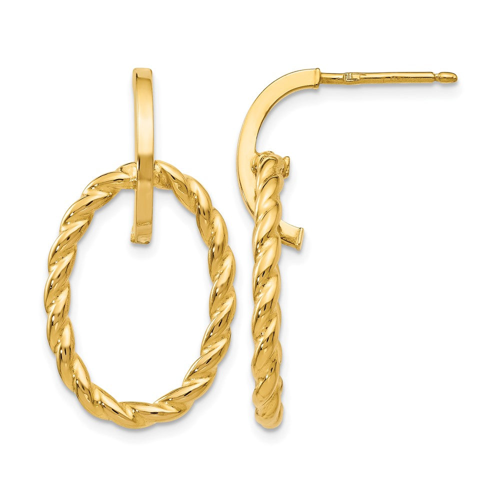 14K Polished Twisted Post Dangle Earrings, 28 x 15 mm