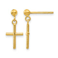 14K Polished Cross Post Drop Earrings, 16 x 7.5 mm