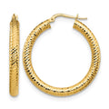 14K 4x25 D/C Round Hoop Earrings, 25 x 25 mm