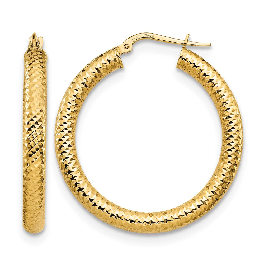 14K 4x25 D/C Round Hoop Earrings, 25 x 25 mm