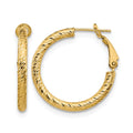 14K 3x20 D/C Round Omega Back Hoop Earrings, 20 x 3 mm