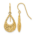 14K D/C Shepherd Hook Earrings, 28 x 12 mm