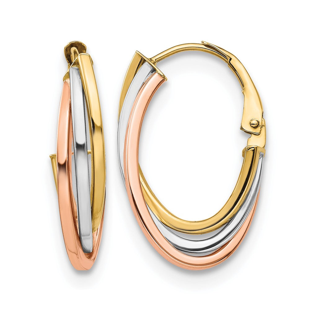 14K Tri-color Polished Hoop Earrings, 26 x 5.75 mm