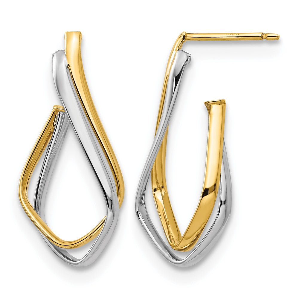 14K w/Rhodium Polished Post Earrings, 28.58 x 14.25 mm