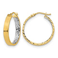 14K with White Rhodium Polished and D/C Hoop Earrings, 25 x 3.8 mm