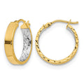 14K with White Rhodium Polished and D/C Hoop Earrings, 20 x 3.8 mm