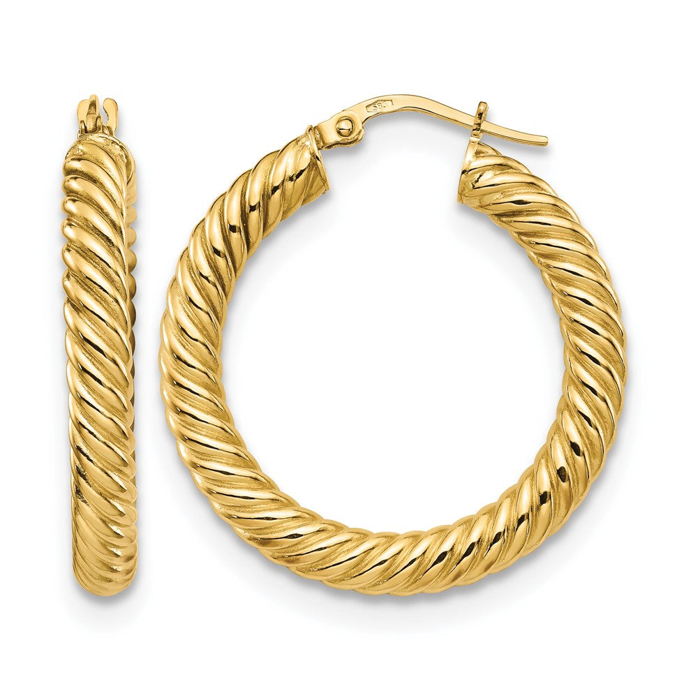 14K Polished Twisted Hoop Earrings, 30 x 28.23 mm