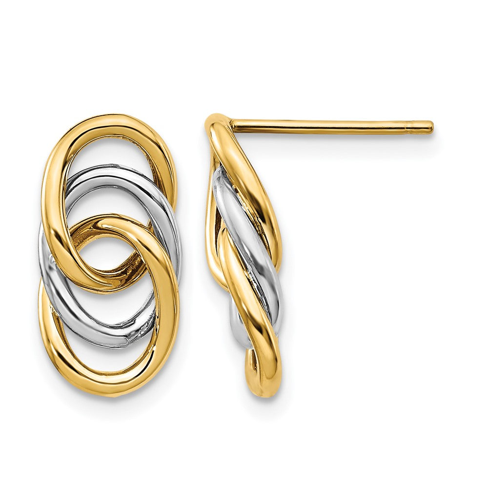14K Two-tone Polished Circles Post Earrings, 15 x 8 mm