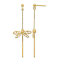 14K Polished Dragonfly Post Dangle Earrings, 58 x 25 mm