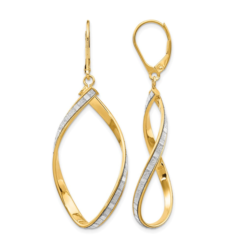 14K Glimmer Infused Twisted Leverback Earrings, 55 x 23 mm