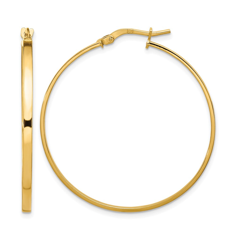 14K 2mm Polished Hoop Earrings, 35 x 35 mm