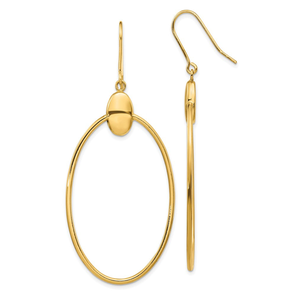14K Polished Oval Dangle Earrings, 66 x 26 mm